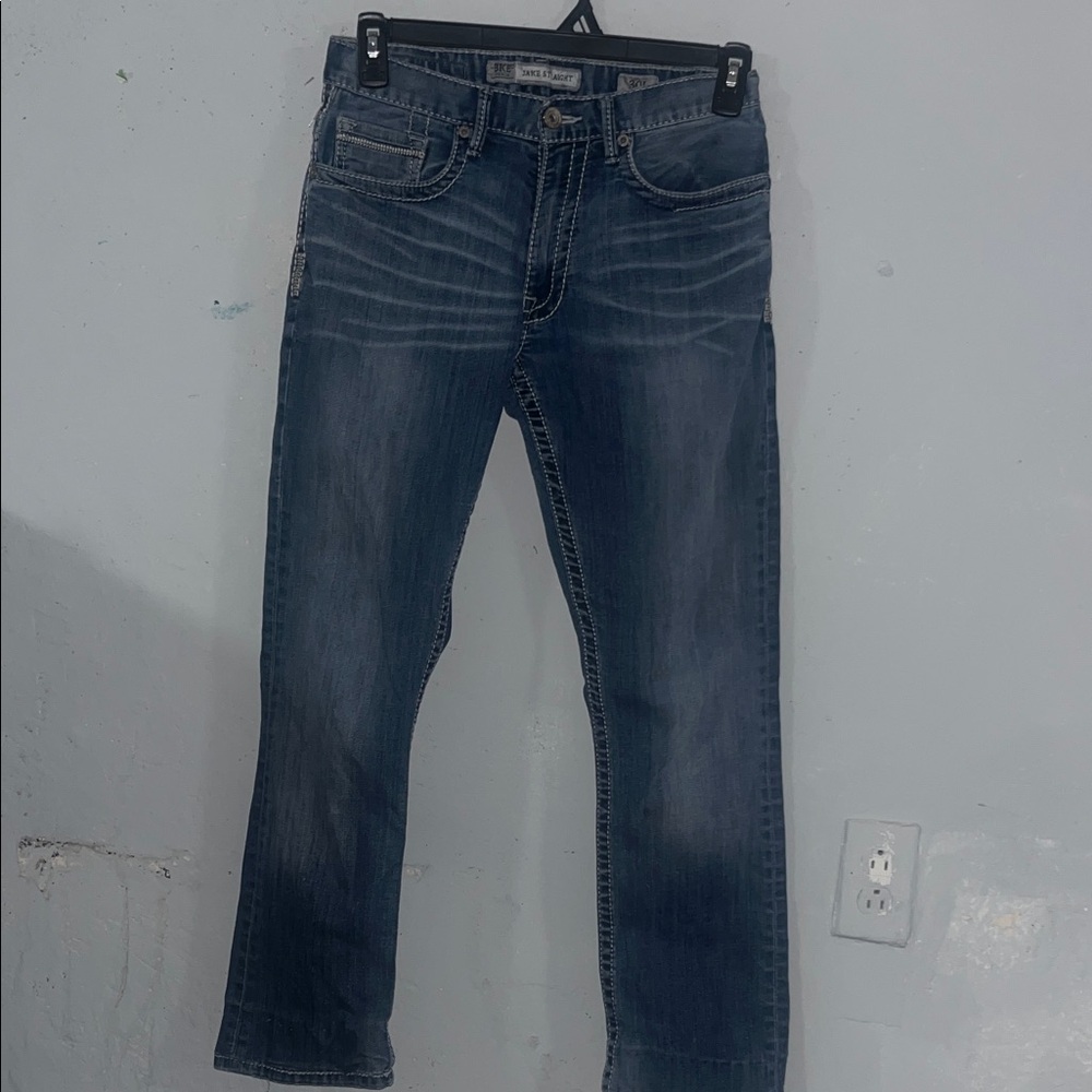 BKE Men's Dark Blue Bootcut Jeans